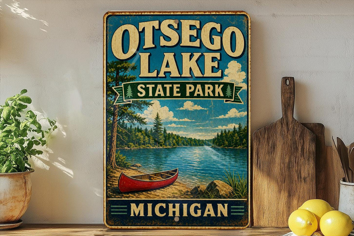 Otsego Lake State Park Michigan Vintage Style Metal Sign, photo 2 of 5