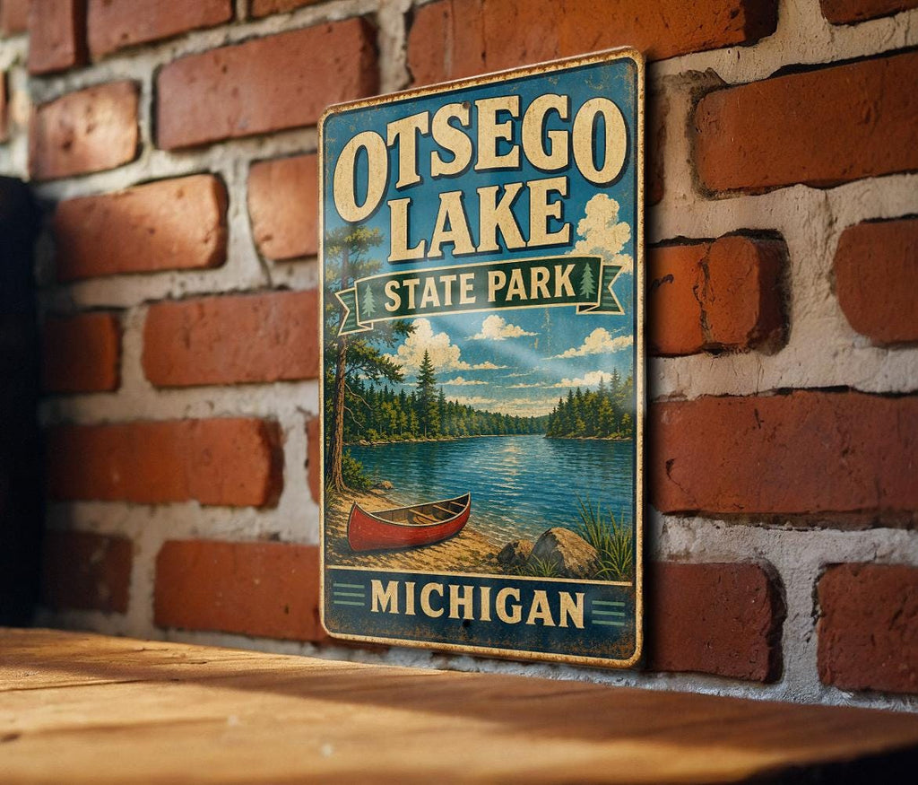 Otsego Lake State Park Michigan Vintage Style Metal Sign, photo 3 of 5
