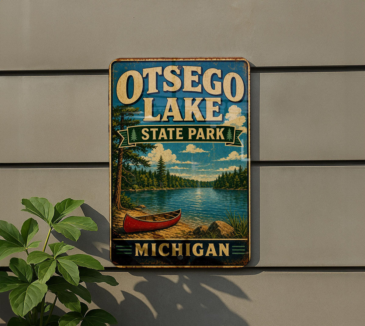 Otsego Lake State Park Michigan Vintage Style Metal Sign, photo 5 of 5