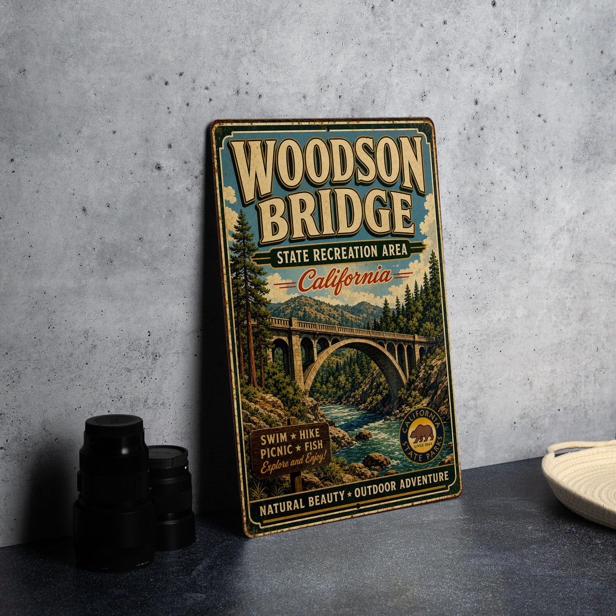 Woodson Bridge State Recreation Area California Vintage Style Metal Sign, photo 4 of 5