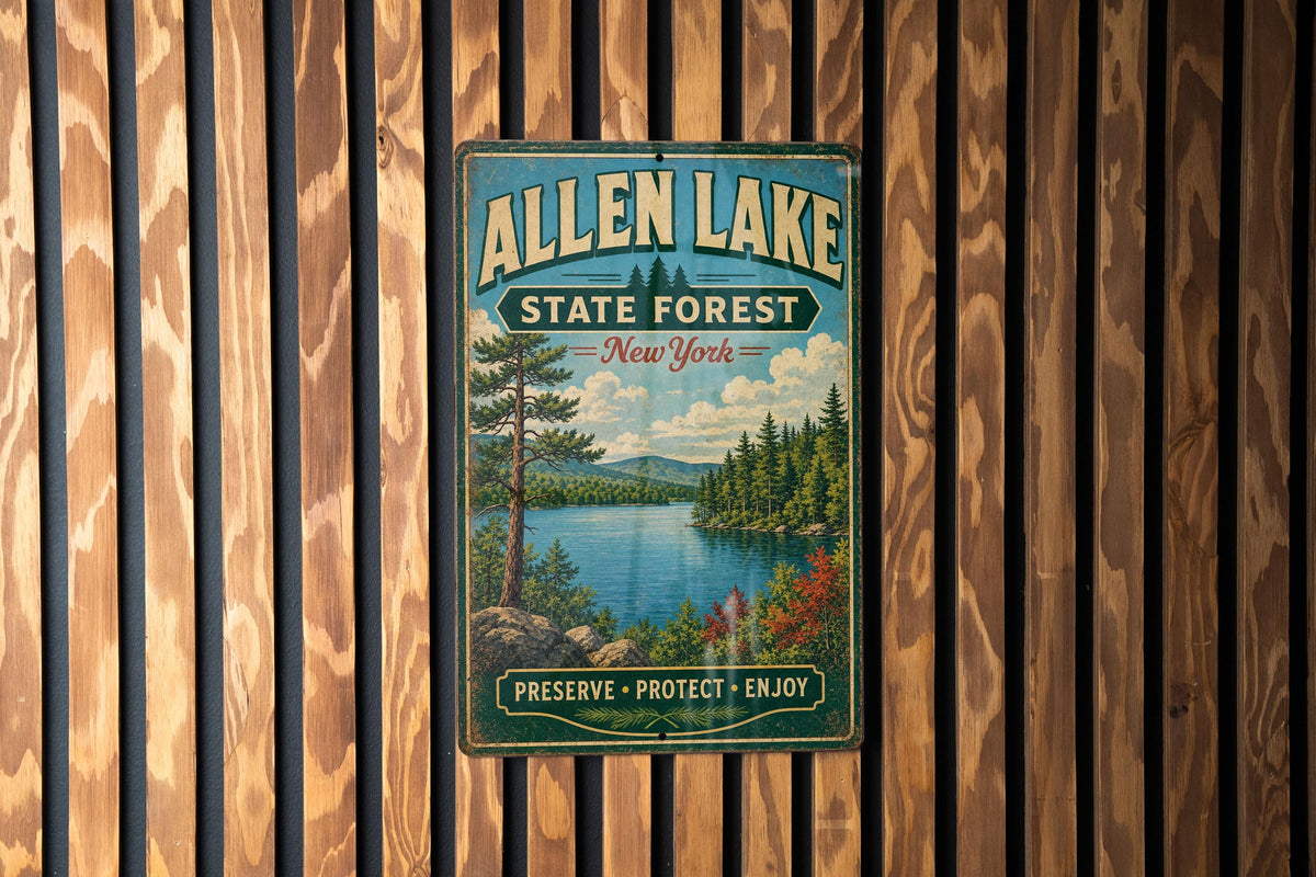 Allen Lake State Forest New York Vintage Style Metal Sign