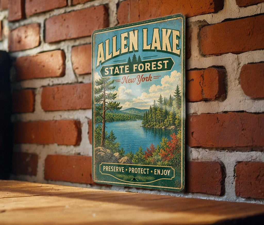 Allen Lake State Forest New York Vintage Style Metal Sign, photo 2 of 5