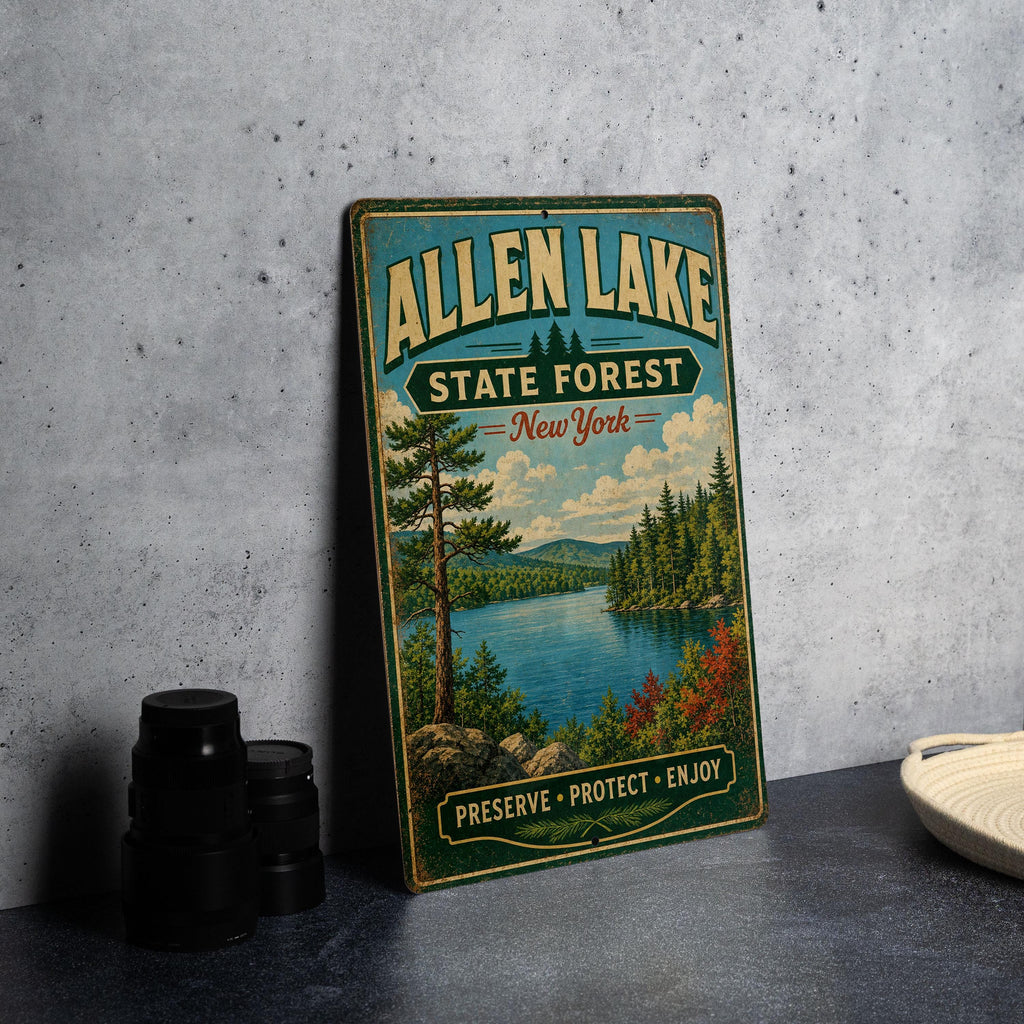 Allen Lake State Forest New York Vintage Style Metal Sign, photo 4 of 5