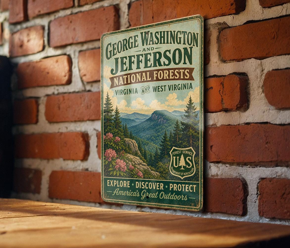 George Washington & Jefferson National Forests Vintage Style Metal Sign