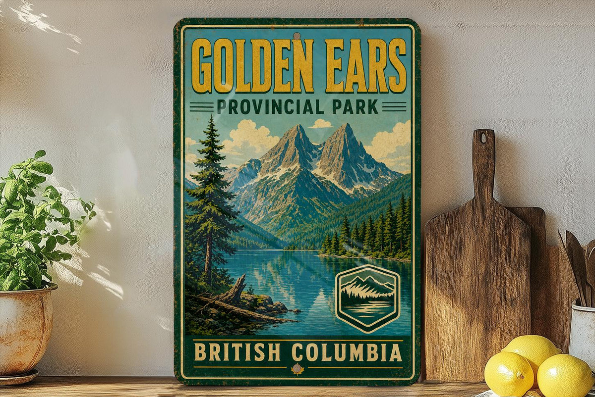 Golden Ears Provincial Park British Columbia Vintage Metal Sign, photo 2 of 5