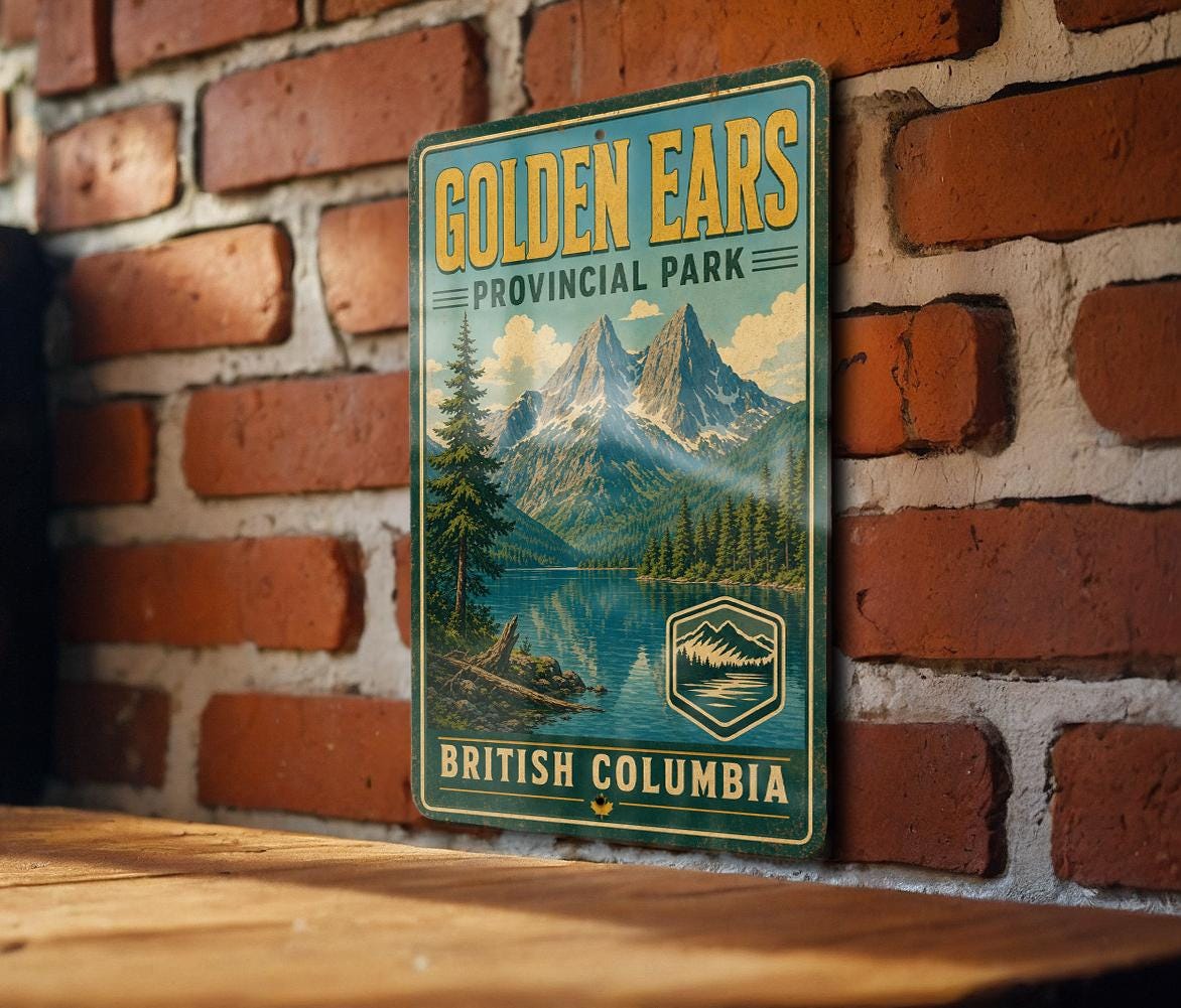 Golden Ears Provincial Park British Columbia Vintage Metal Sign, photo 3 of 5