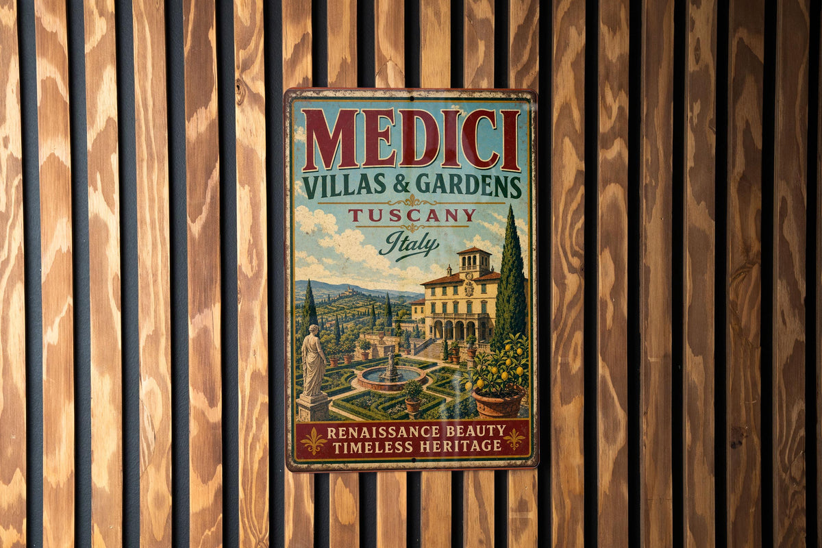 Medici Villas and Gardens in Tuscany Italy Vintage Style Metal Sign, photo 2 of 5