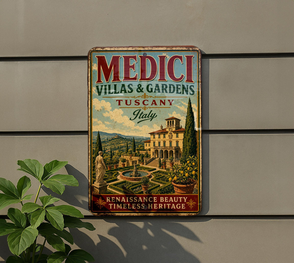 Medici Villas and Gardens in Tuscany Italy Vintage Style Metal Sign, photo 5 of 5