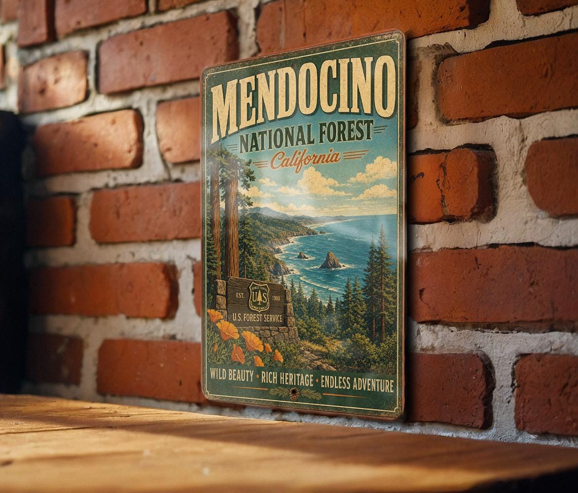 Mendocino National Forest California Vintage Style Metal Sign, photo 2 of 5