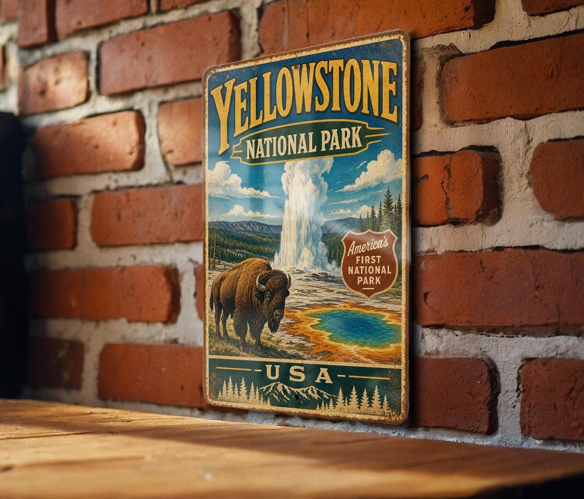 Yellowstone National Park USA Vintage Style Metal Sign