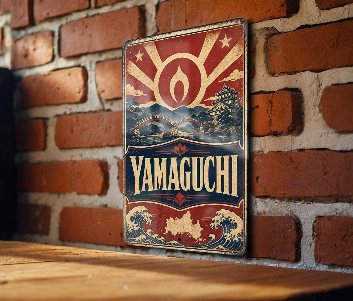 Yamaguchi Japan Vintage Flag Metal Sign, photo 3 of 5