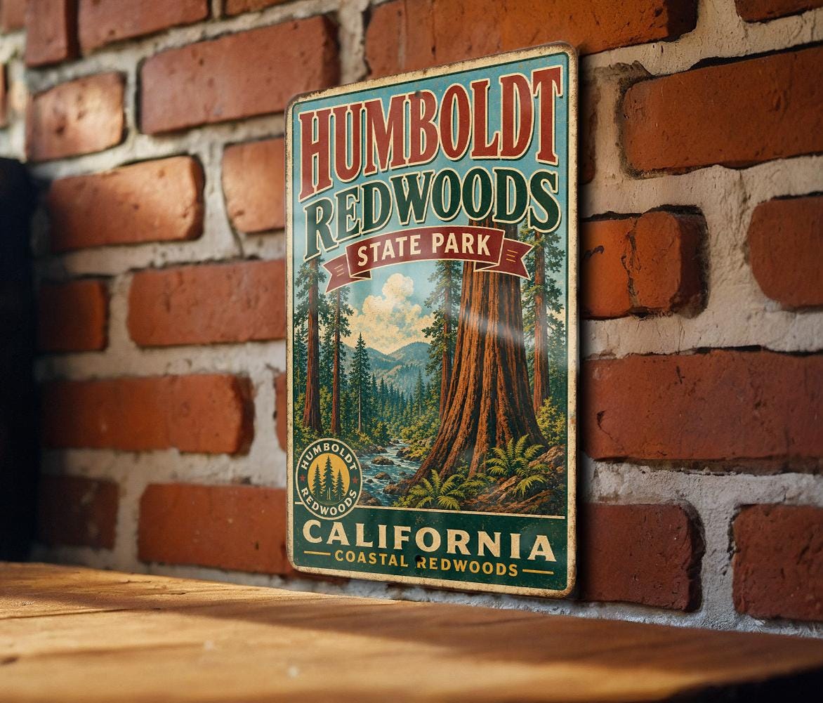 Vintage Humboldt Redwoods State Park California Metal Sign, photo 2 of 5