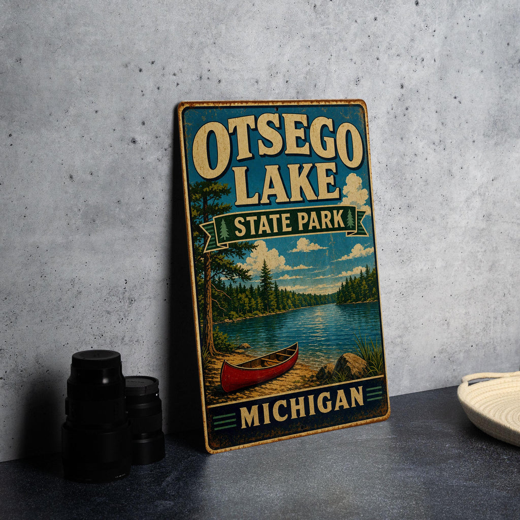 Otsego Lake State Park Michigan Vintage Style Metal Sign, photo 4 of 5