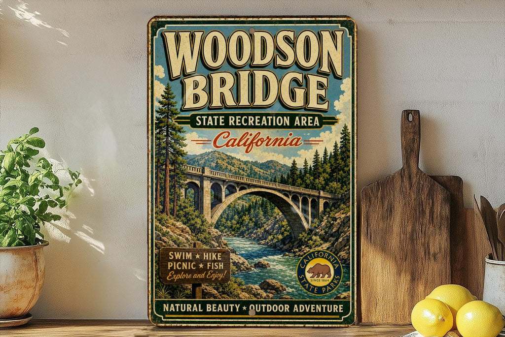Woodson Bridge State Recreation Area California Vintage Style Metal Sign, photo 2 of 5