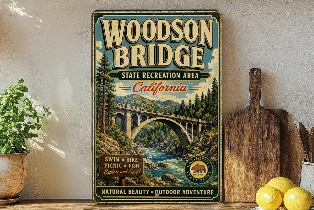 Woodson Bridge State Recreation Area California Vintage Style Metal Sign, photo 2 of 5