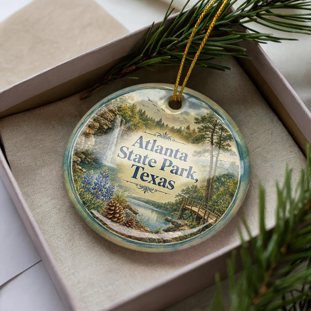 Atlanta State Park Texas Watercolor Ceramic Ornament, photo 3 of 9