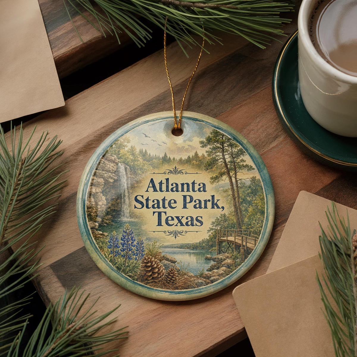 Atlanta State Park Texas Watercolor Ceramic Ornament, photo 5 of 9