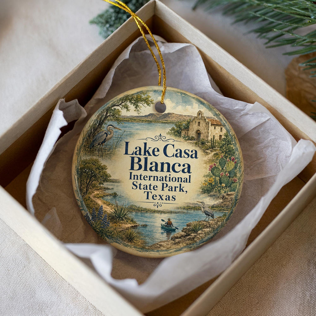 Watercolor Lake Casa Blanca International State Park Texas Ceramic Ornament, photo 2 of 9