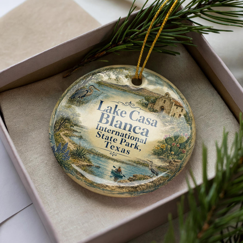 Watercolor Lake Casa Blanca International State Park Texas Ceramic Ornament, photo 3 of 9