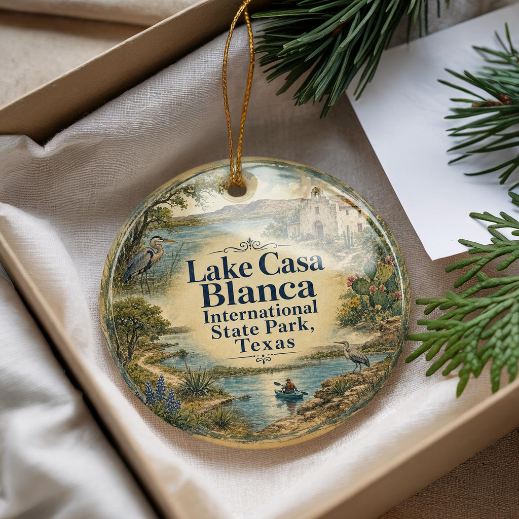 Watercolor Lake Casa Blanca International State Park Texas Ceramic Ornament, photo 4 of 9