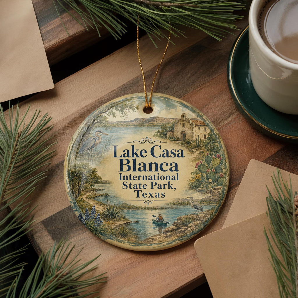 Watercolor Lake Casa Blanca International State Park Texas Ceramic Ornament, photo 5 of 9