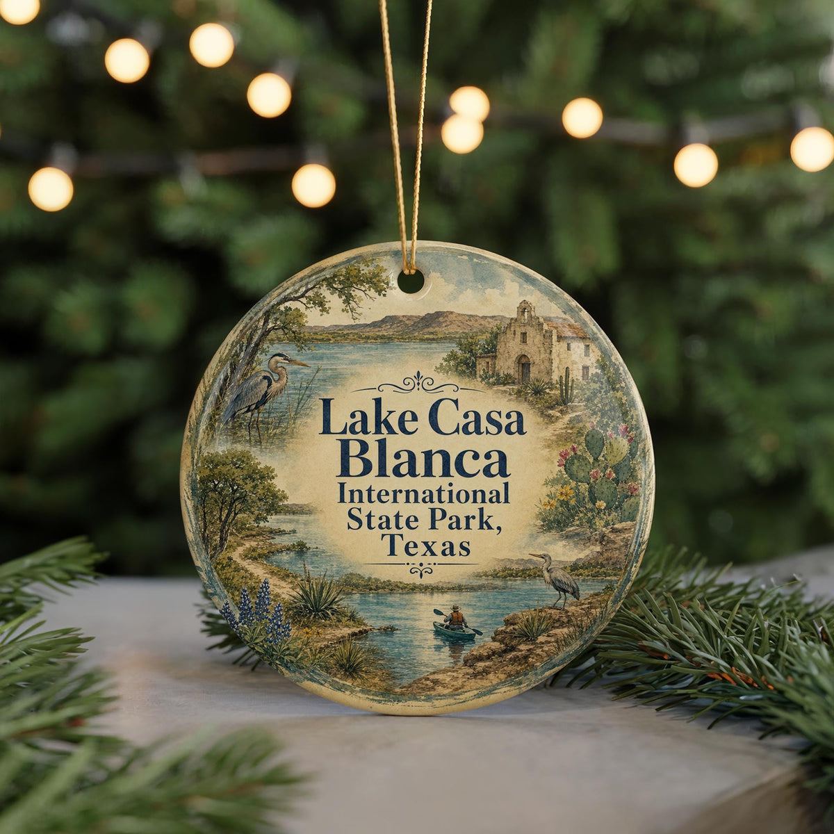 Watercolor Lake Casa Blanca International State Park Texas Ceramic Ornament, photo 7 of 9