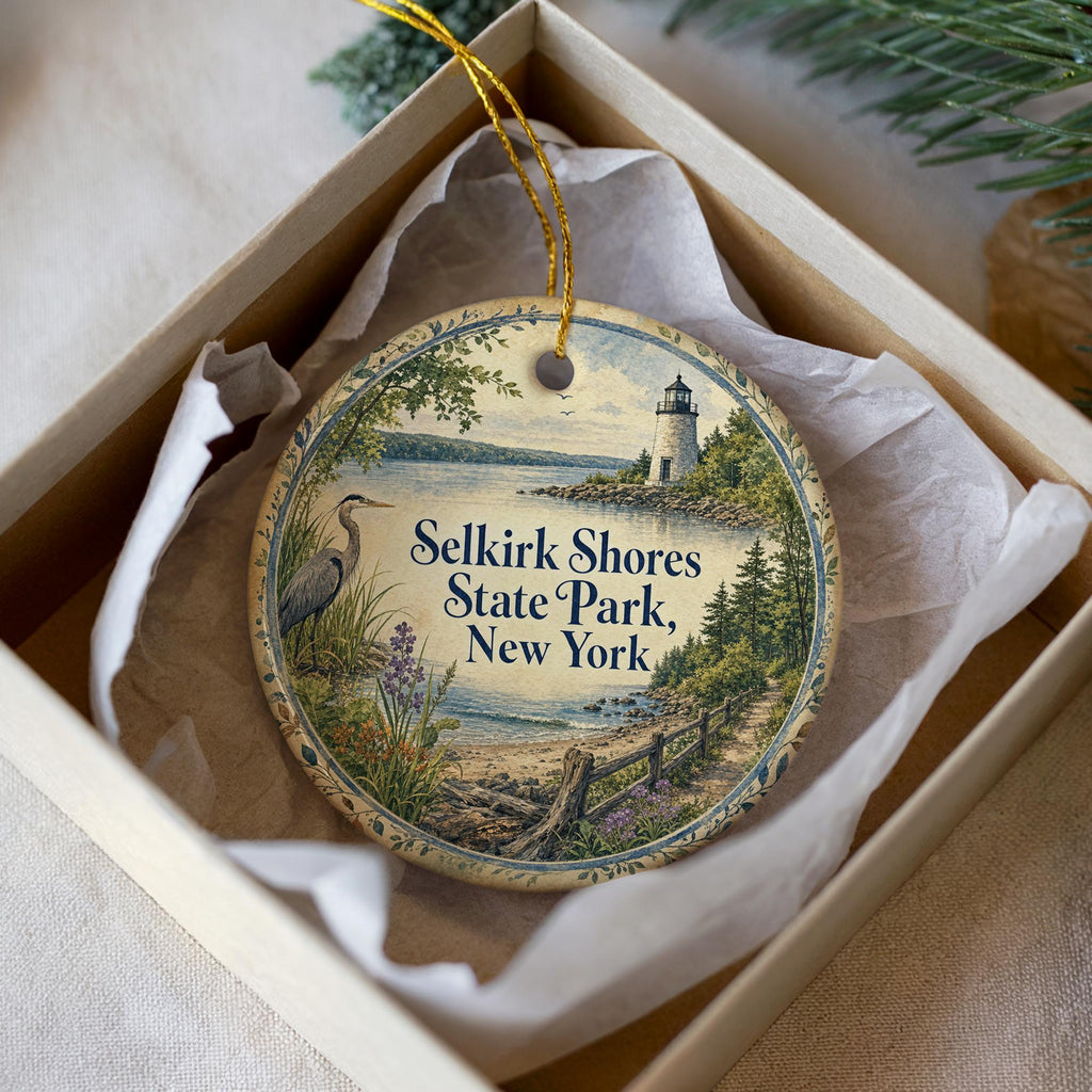 Selkirk Shores State Park New York Watercolor Ceramic Ornament, photo 3 of 9