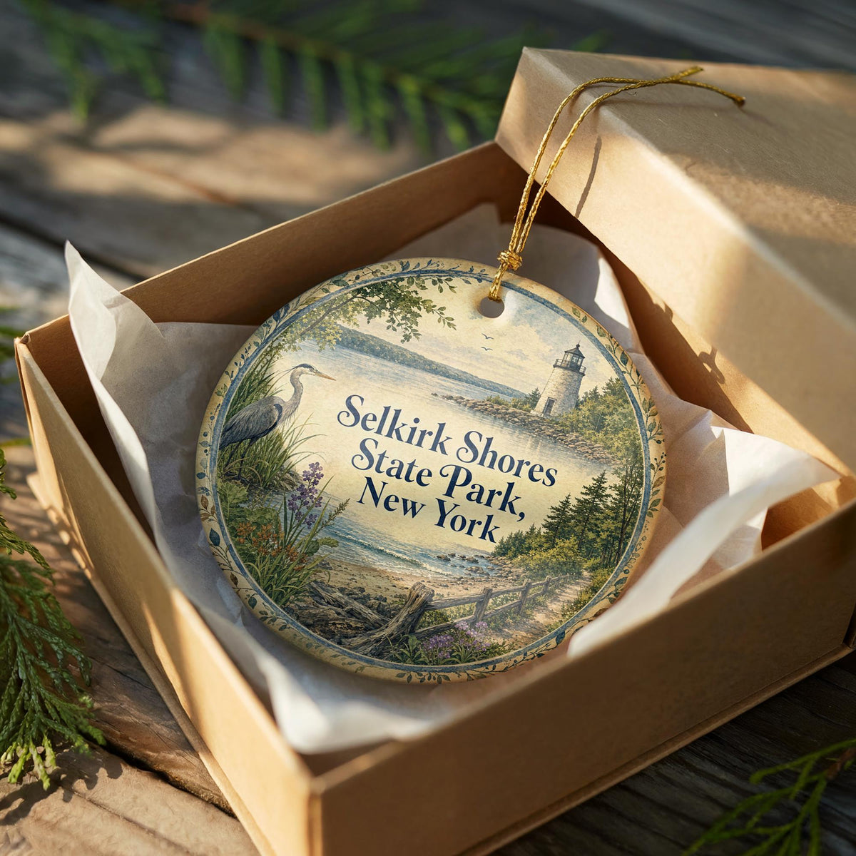 Selkirk Shores State Park New York Watercolor Ceramic Ornament, photo 8 of 9