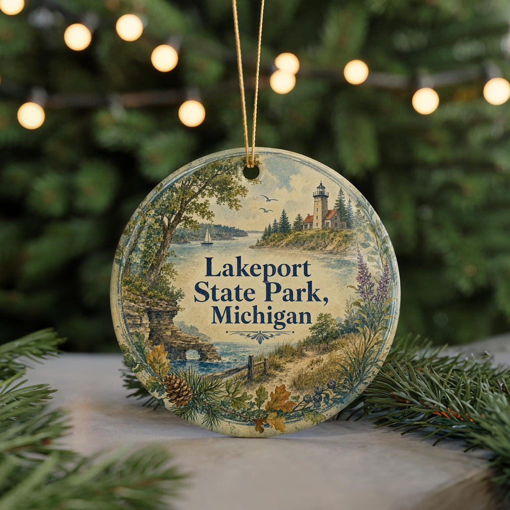 Lakeport State Park Michigan Watercolor Ceramic Ornament, photo 7 of 9