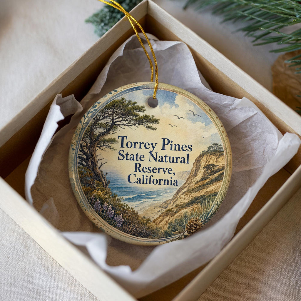 Torrey Pines State Natural Reserve California Watercolor Ceramic Ornament