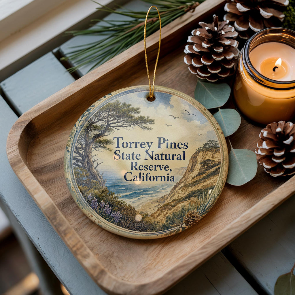 Torrey Pines State Natural Reserve California Watercolor Ceramic Ornament, photo 2 of 9