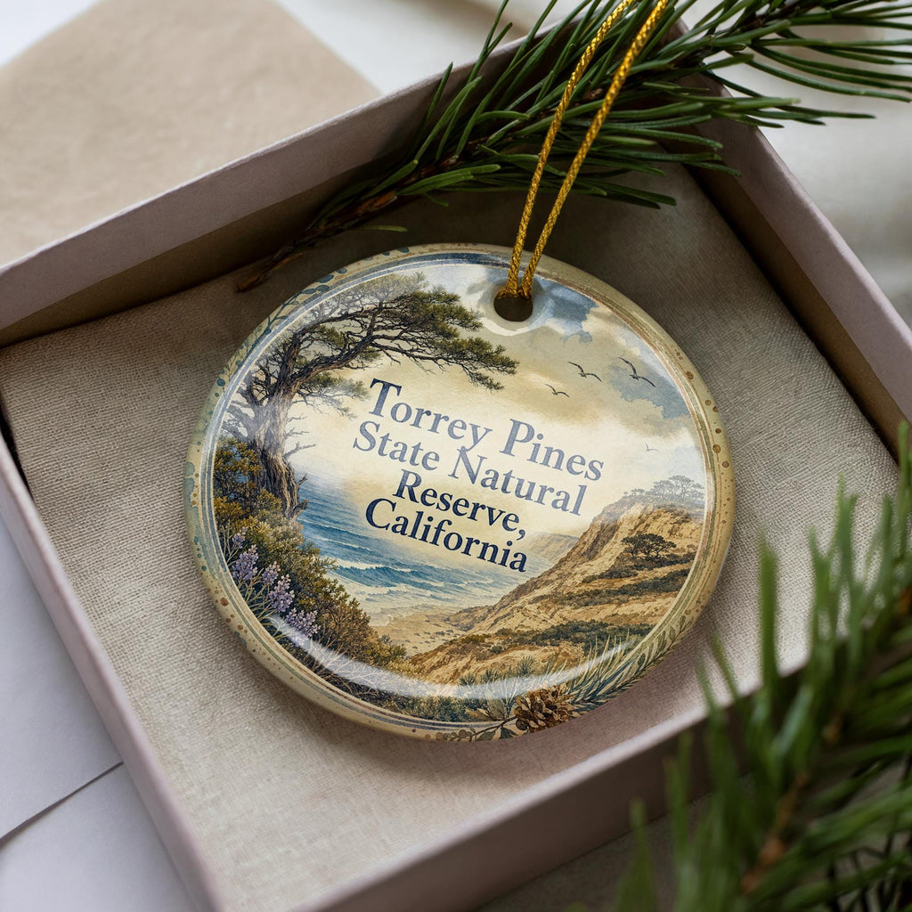 Torrey Pines State Natural Reserve California Watercolor Ceramic Ornament, photo 3 of 9