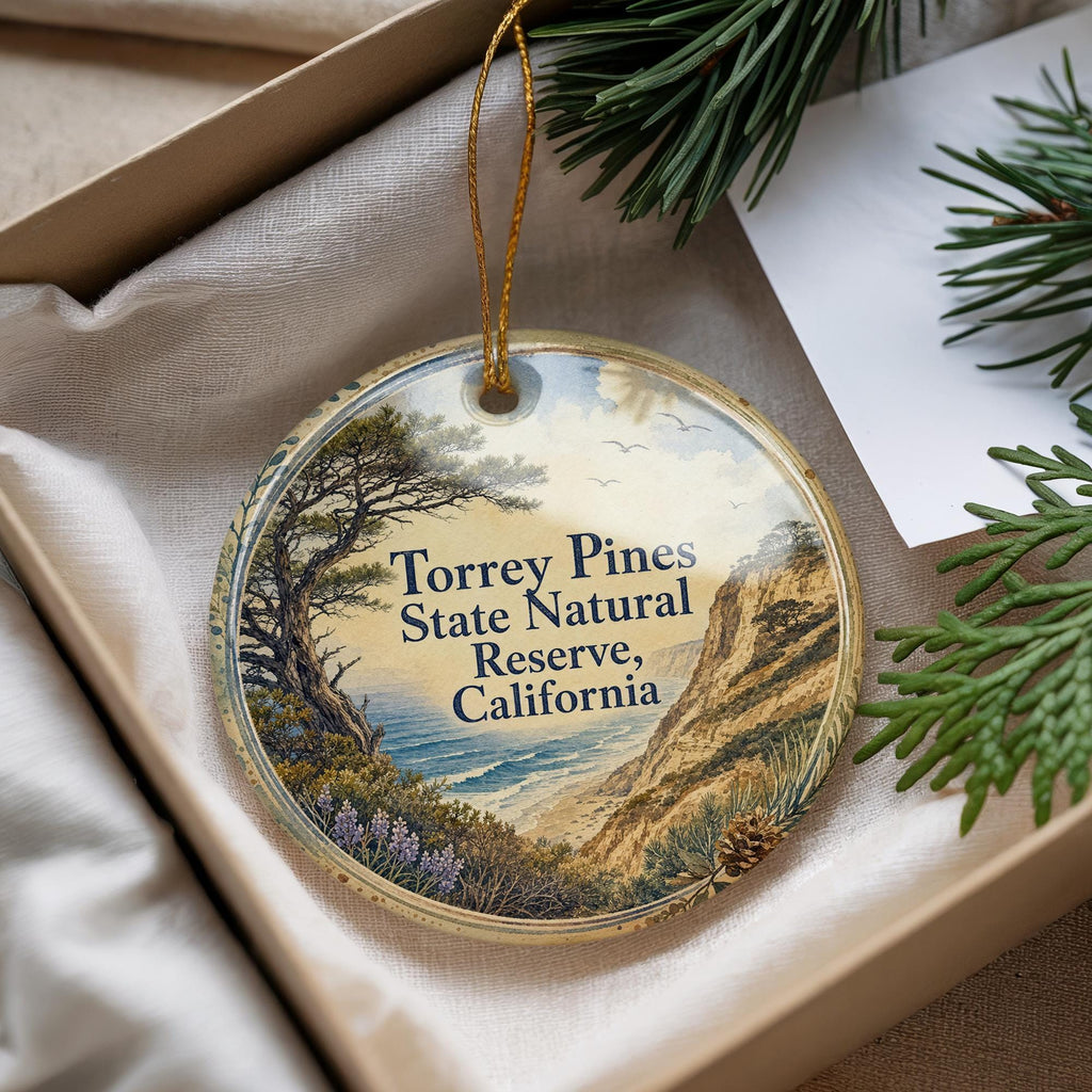 Torrey Pines State Natural Reserve California Watercolor Ceramic Ornament, photo 4 of 9