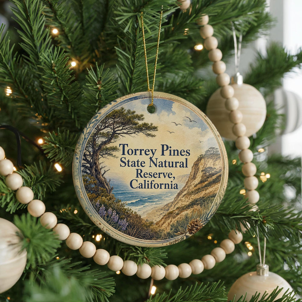Torrey Pines State Natural Reserve California Watercolor Ceramic Ornament, photo 6 of 9