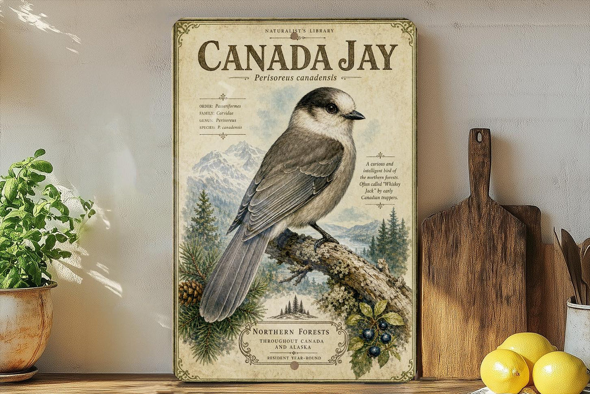 Canada Jay Metal Sign Vintage Natural History Bird Illustration Ornithology Specimen Plate Scientifi, photo 2 of 5