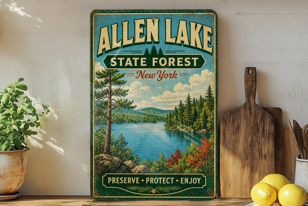 Allen Lake State Forest New York Vintage Style Metal Sign, photo 3 of 5