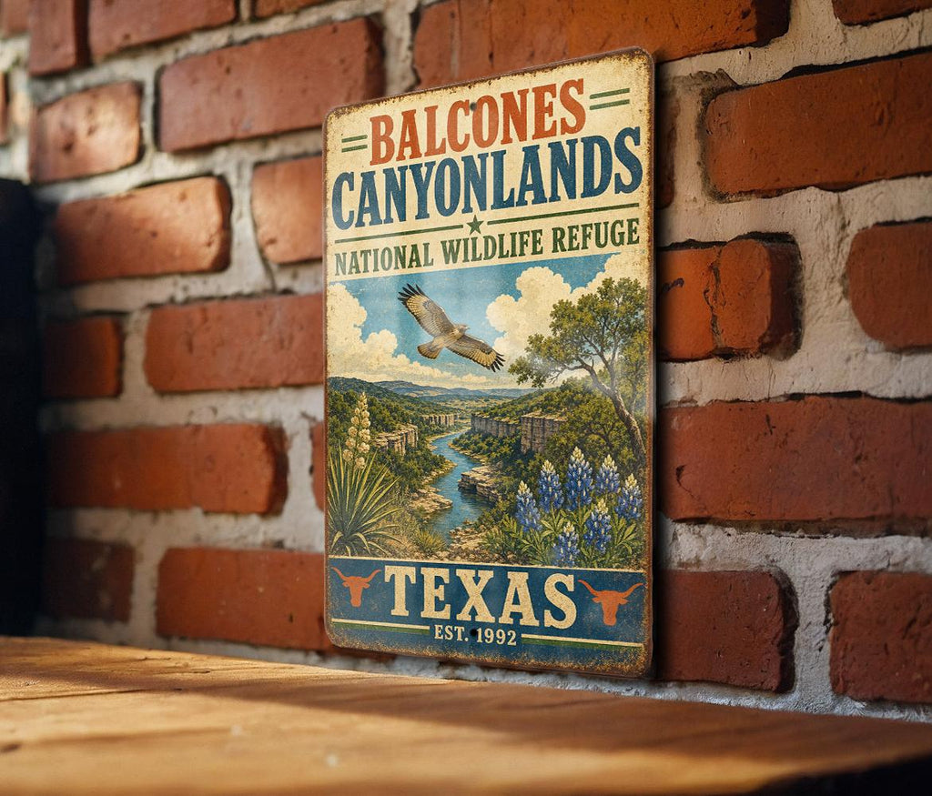 Balcones Canyonlands National Wildlife Refuge Texas Vintage Style Metal Sign, photo 2 of 5