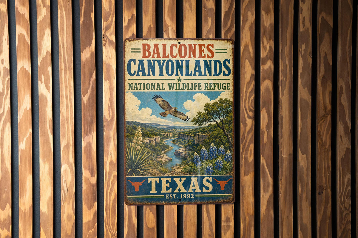 Balcones Canyonlands National Wildlife Refuge Texas Vintage Style Metal Sign, photo 3 of 5