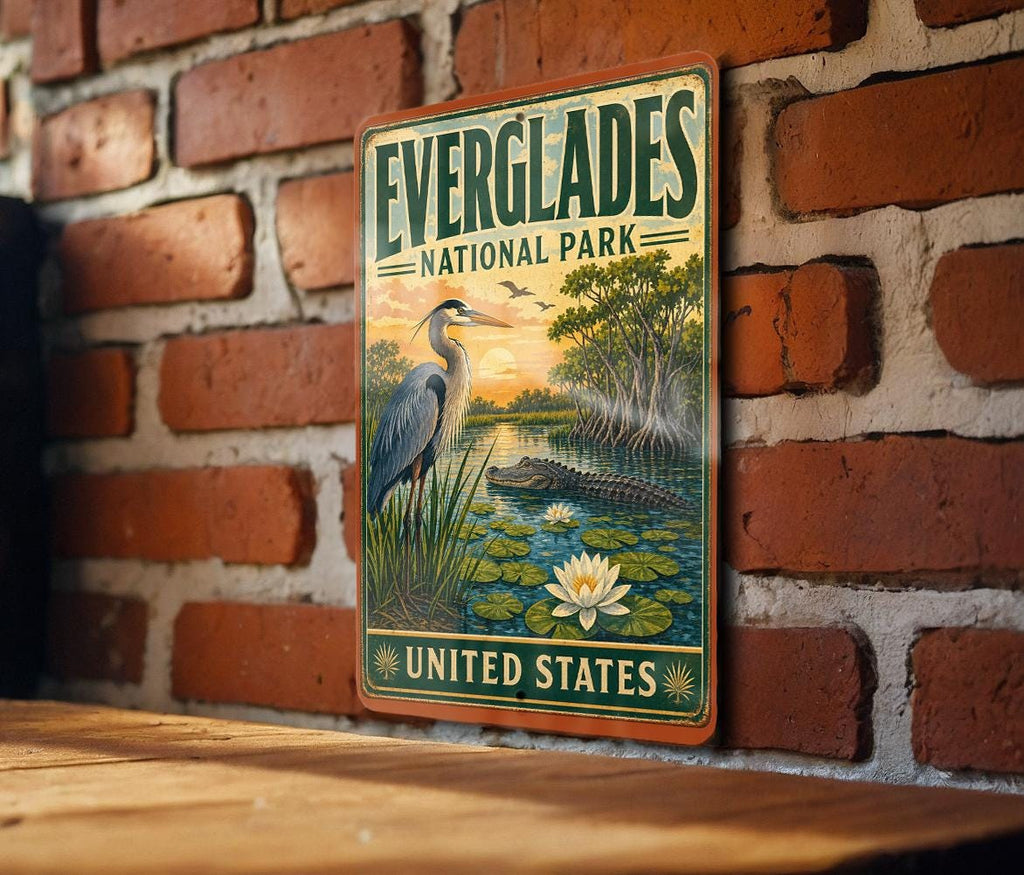 Everglades National Park United States Vintage Style Metal Sign Florida Wetlands Alligator Wildlife