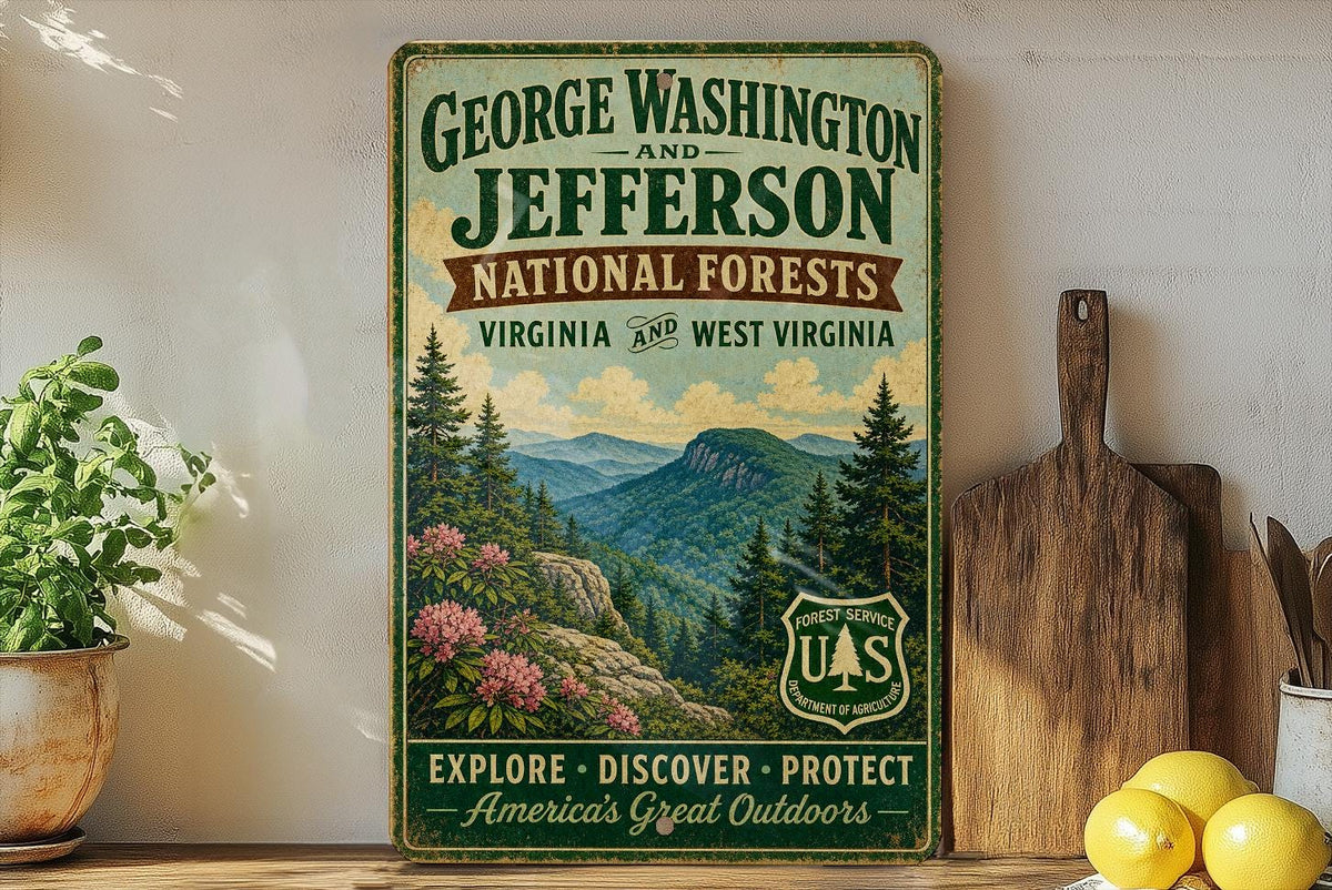 George Washington & Jefferson National Forests Vintage Style Metal Sign, photo 2 of 5