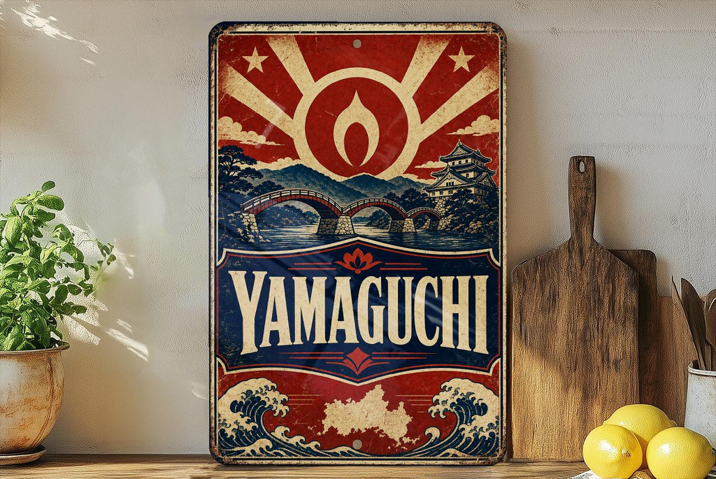 Yamaguchi Japan Vintage Flag Metal Sign