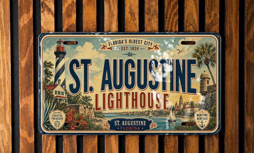 St Augustine Lighthouse Metal License Plate Sign
