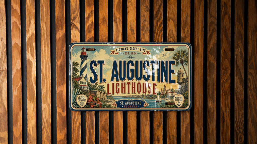 St Augustine Lighthouse Metal License Plate Sign, photo 3 of 6