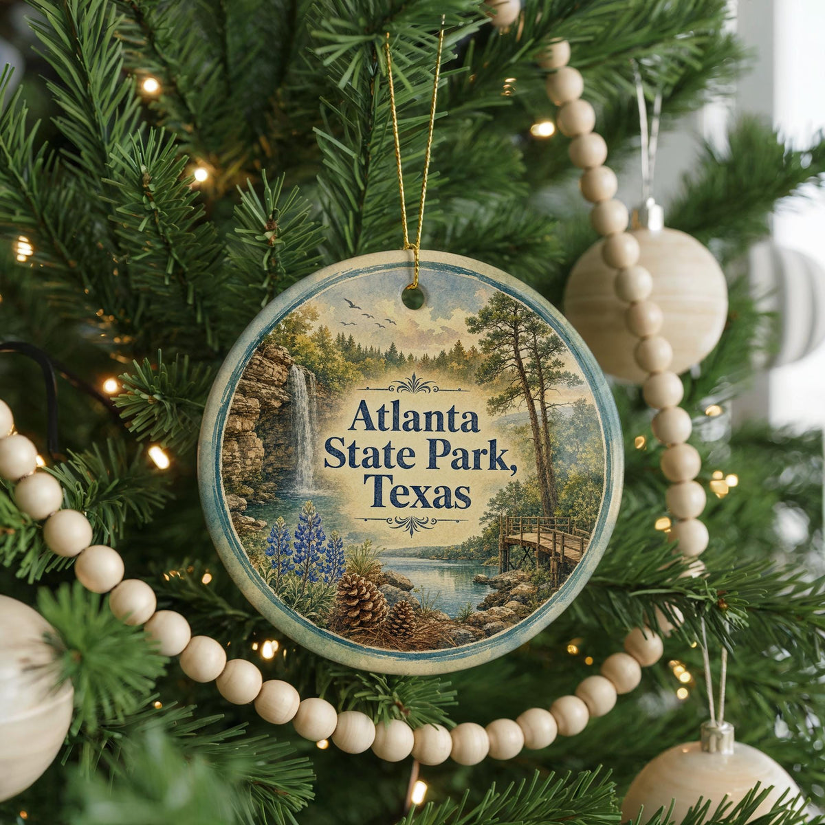 Atlanta State Park Texas Watercolor Ceramic Ornament, photo 6 of 9
