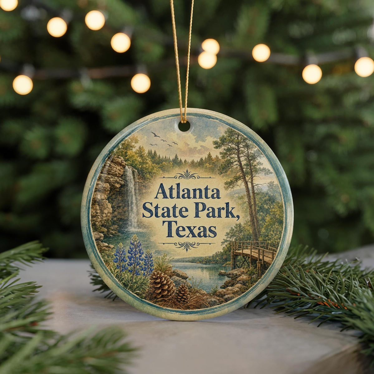Atlanta State Park Texas Watercolor Ceramic Ornament, photo 7 of 9