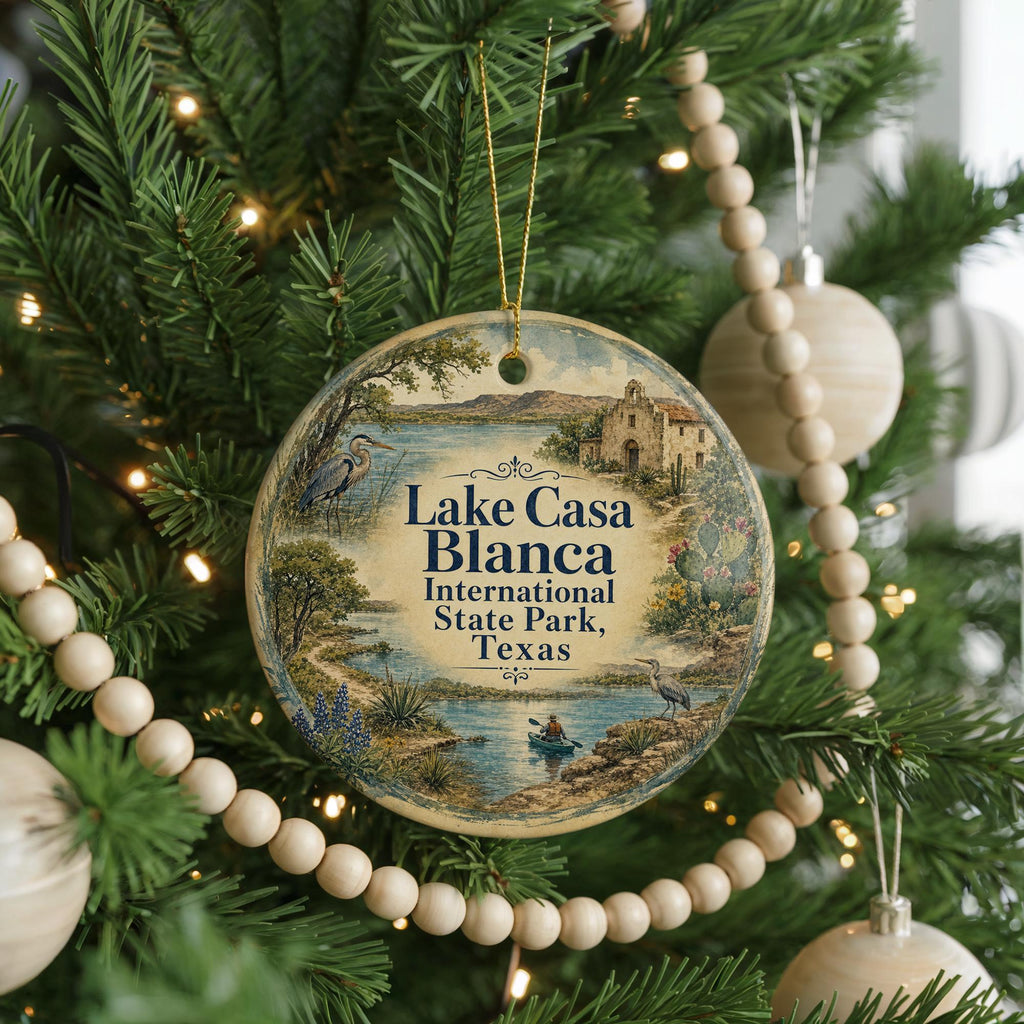 Watercolor Lake Casa Blanca International State Park Texas Ceramic Ornament, photo 6 of 9