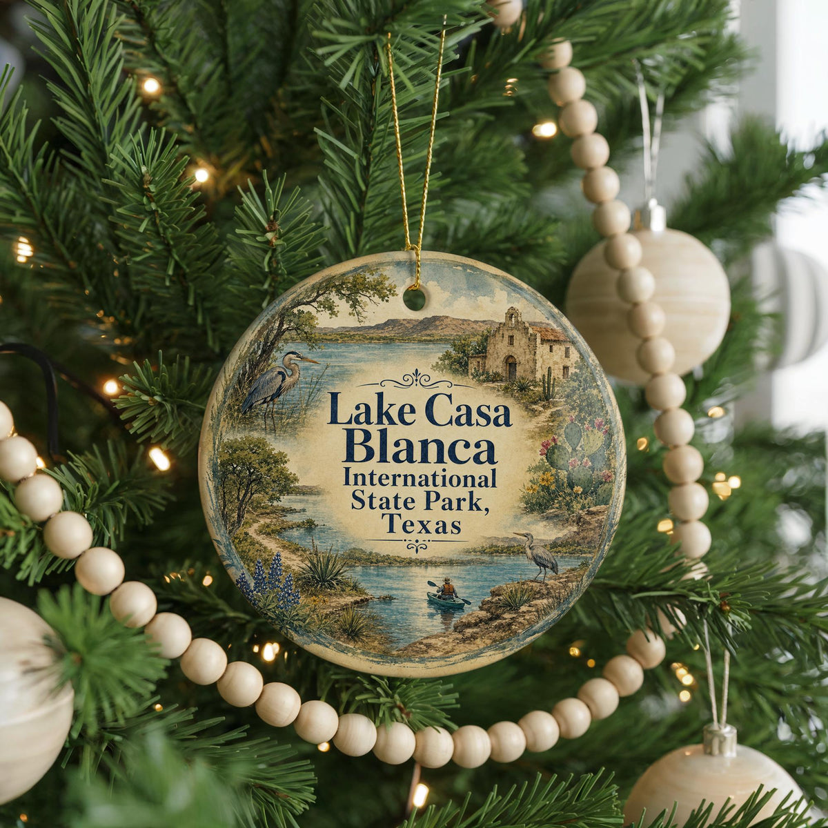 Watercolor Lake Casa Blanca International State Park Texas Ceramic Ornament, photo 6 of 9