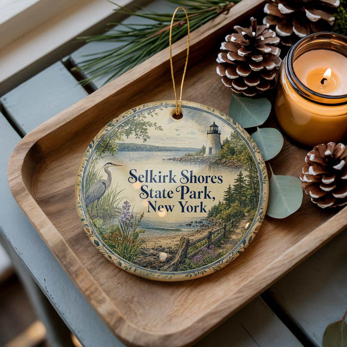 Selkirk Shores State Park New York Watercolor Ceramic Ornament