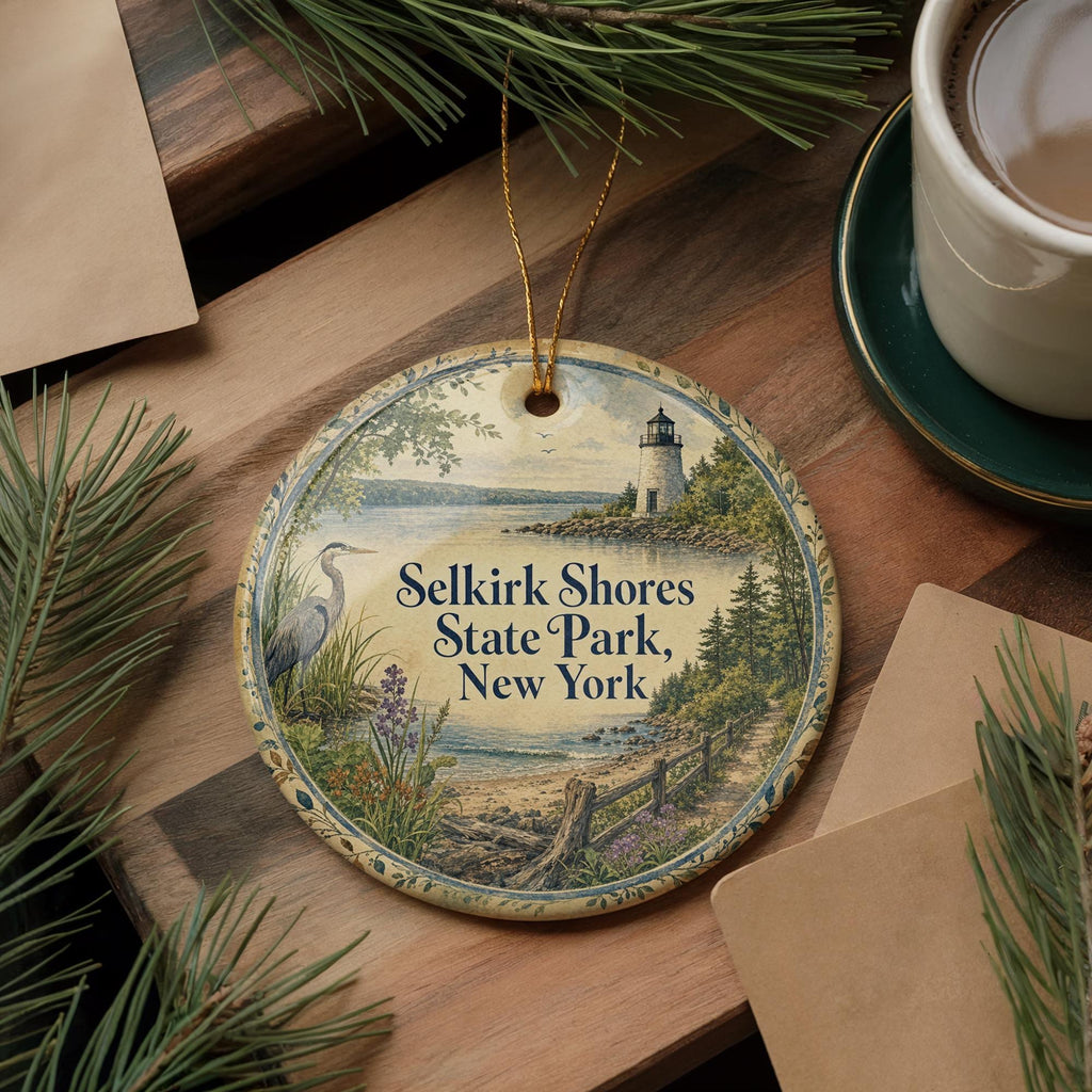 Selkirk Shores State Park New York Watercolor Ceramic Ornament, photo 5 of 9