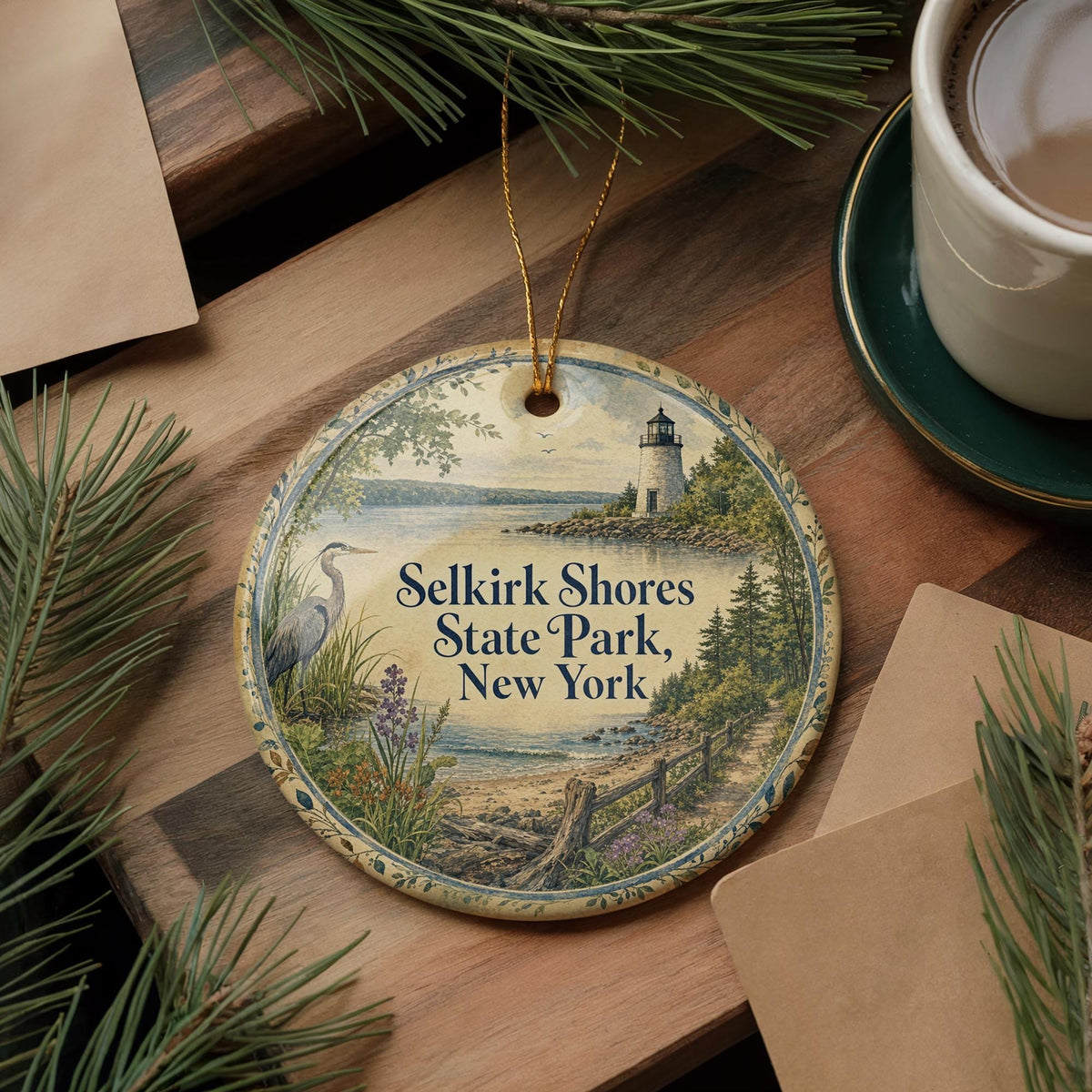 Selkirk Shores State Park New York Watercolor Ceramic Ornament, photo 5 of 9